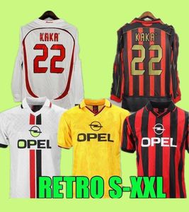 Retro AC Soccer Jerseys à manches longues Kaka Baggio Maldini Van Basten Pirlo Inzaghi Gullit Shevchenko Vintage Shirt Kit Classic 93 94 95 96 97 06 07 09 10 AC Milans
