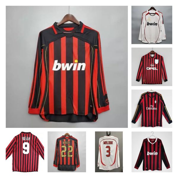 Maillots de football rétro à manches longues Kaka Baggio Maldini VAN BASTEN Pirlo Inzaghi Gullit Shevchenko Kit classique Ac 93 94 95 96 97 06 07 09 10 13 MiLaNS Vintage Rivaldo Chemises