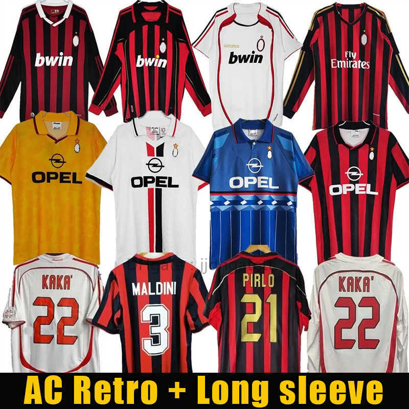 Retro voetbalshirts met lange mouwen Kaka Baggio Maldini VAN BASTEN Pirlo Inzaghi Beckham Gullit Shevchenko Vintage shirt Klassiek Ac Milans voetbalshirt 96 97 06 07