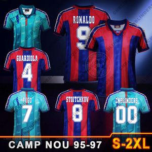 Jerseys retro de fútbol Ronaldo 95 96 97 Guardiola Stoichkov 1995 1996 1997 Camp Nou Home and Away Camiseta Maillot Luis Figo Barcelonas Giovanni Enrique Camisa de fútbol