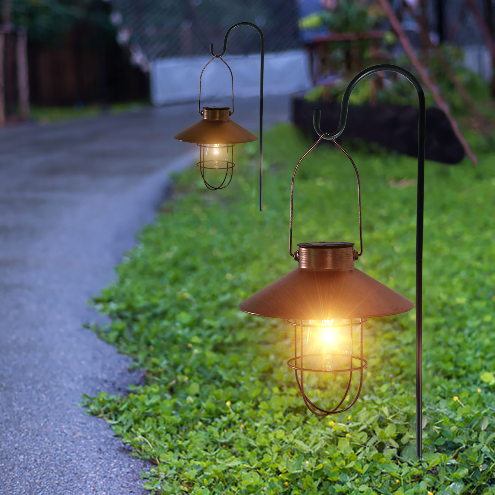 Lanterna solar retrô para decoração de jardim, luz à prova d'água, lâmpada solar vintage com lâmpada de tungstênio, ornamento para pátio e quintal