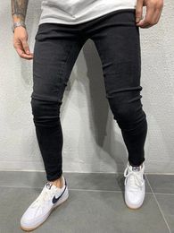 Retro Solid Stretch Gescheurde Skinny Jeans Heren Basic Biker Slim Fit Elastisch Y2K Denim Cargobroek Casual Pantalones Hombre Joggers 240305