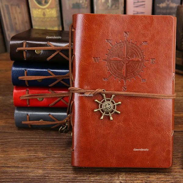 Retro Spiral Notebook Diary Notepad Vintage Pirate Anchors Pu Leather Note Book Remplaçable Stationery Gift Traveler Journal 240420