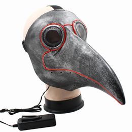 Retro Steampunk Pluld Bird Doctor Cosplay Masker Latex LED Funny Event Holiday Halloween Party Kostuum Props T200907