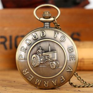 Retro Steampunk trots om een boer te zijn Pocket Watch Bronze Vintage Analog Quartz Fob horloges ketting keten uurwerk klokcadeau nalog es