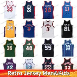 Retro Style Basketball Jersey Heren Kids Oneal Mutombo Pippen Bryant James Bibby Hill James Carter Allen Iverson Rodman Drexler Bird 33 Ewing Olajuwon Rodman Malone