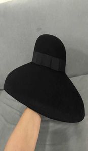 Retrostijl Zwart Zuiver Wolvilt Floppy Hoed Brede Rand Dames Winter Fedora Cloche Bolhoed Lint Band Bruiloft Kerk Hoed 23408391