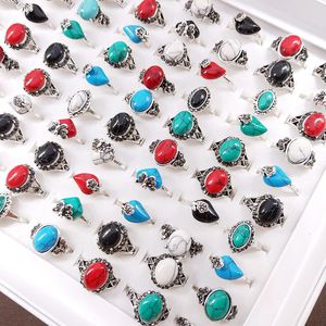 Retro -stijl geometrische turquoise stenen ring verguld met oude zilveren ingelegde zwarte diamant charme mix metaal grote size mannen en vrouwen sieraden feestgift groothandel