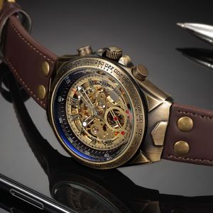 Reloj mecánico automático de estilo retro para hombre, pulsera de cuero genuino Steampunk con esqueleto, relojes de pulsera de cuerda automática para hombre, Reloj para hombre 20111246d