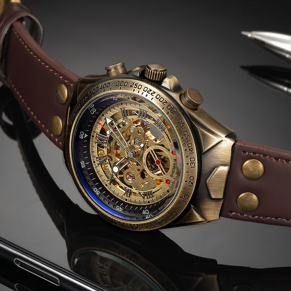 Style rétro hommes montre mécanique automatique squelette Steampunk bracelet en cuir véritable hommes montres à remontage automatique hommes Reloj 20111293n