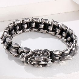 Bracelet à maillons Dragon en or blanc 14 carats pour hommes, Style rétro, bijoux de motard Masuline avec sac cadeau, 8.3 pouces sur la main