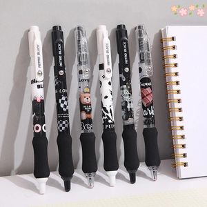 Retro Style Retractable Smooth Writing Quick Dry Neutral Pen 6 Pcs Sponge Sheath Cartoon Black Ink Gel