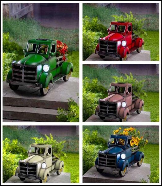 Pick de camionnette solaire rétro Ornements de jardin de jardin Pot de fleur avec la voiture de la voiture de la maison décoration extérieure Garten Gift Party Favoris8422672