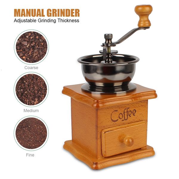 Molinillo de café Manual de madera con mango de acero inoxidable de estilo Retro, utensilios para café con cerámica Millston 240122