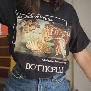 Style rétro La naissance de Venus Botticelli Hommes Femmes T-shirt esthétique Plus Taille Tees graphiques Peinture à l'huile à manches courtes Tee-shirt noir 210518