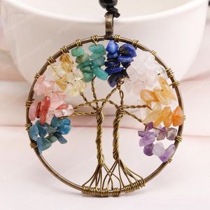 Retro-stijl Tree of Life Hanger Ketting Kraal Kleurrijke Boom Root Acryl Kralen Ketting 7 Kleur Kettingen Dames Natuursteen Crystal Sieraden