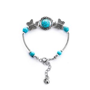 Style rétro avec perles vertes Eléphant Butterfly Fleur Charms Bracelet à chaîne réglable pour bijoux de fête femme