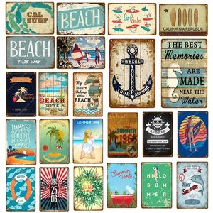 Rétro été plage art étain signes surf métal peinture affiche mur photos art plaque bar café pub maison décoration personnalisée affiche en métal taille 30x20 cm w02