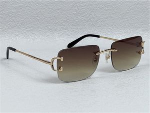 Gafas de sol retro para hombre, diseño de lentes de color dorado claro, gafas cuadradas sin montura 0104 con estuche, lentes multicolores