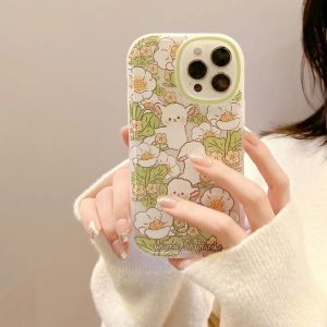 Retro Sweet Spring White Flower Bush Sheep Art Phone Case voor iPhone 14 13 12 11 Pro Max 14Plus XR XS Max 8 Plus Case Cute Cover