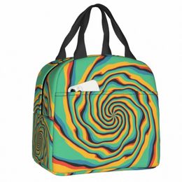 Retro Swirl Abstract Geometric Print Lunch Bag Psychedelic Aesthetic Waterd Waterdichte koeler Thermal Gezam lunchbox Women Tassen J5WN#