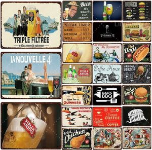 Retro Tin Painting Club Burger Fast Food Chicken Drumstick Party Cheers Beer Drink Metal Poster Bar Garage Restaurant Home Decor 30x20cm W03