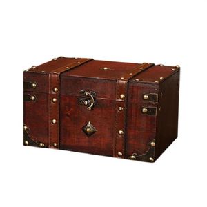 Retro Treasure Coffre Vintage Boîte de rangement en bois Organisateur de bijoux de style antique pour bijoux Trinket337p