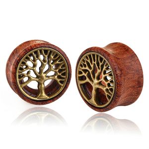 Retro Tree of Life Wood Ear Meters Vlees Tunnels Slugt Expander Strether -oorpierpiercing sieraden voor mannen Women Sieraden Will en Sandy Nieuw