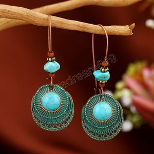 Retro Turquoise Oorbellen voor Vrouwen Boheemse Etnische Ovale Indiase Oorbellen Vintage Lichtmetalen Oorbellen Sieraden Accessoires voor Vrouwen