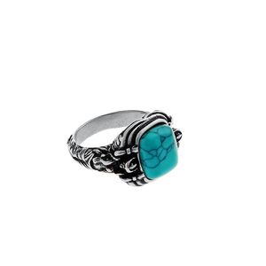Retro turquoise ring heren trendy persoonlijkheid graveren titanium staal afwijzing vinger thai zilveren mode straat sieraden