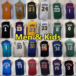 Heren kinderbasketbalshirt 3 iverson 30 stephen curry 23 james 24 bryant 34 Giannis 1 Victor Wembanyama 12 ja morant 35 kevin durant 0 Jayson tatum volwassen kinderen jersey