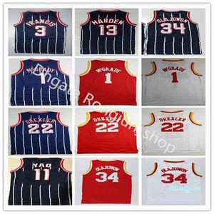 Rétro Vintage Basketball Hommes 13 Harden Jerseys Pas Cher Hakeem 34 Ojuwon Tracy Steve McGrady Francis Yao Clyde Ming Drexler Top Qualité