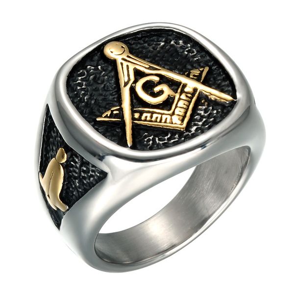 316L acero inoxidable FremaSon Masonic Ring Ring Retro Vintage Plata Black Fashion New Jewelry for Men