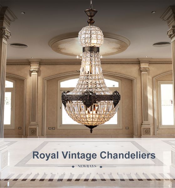 Rétro Vintage Charme Royal Empire Style Grand Led Cristal Moderne Lustre Lampe Lustres Lumières E14 Pour Hôtel Église Salon