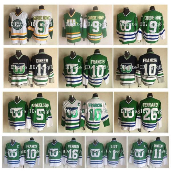 Maillot de hockey rétro vintage Hartford GH Whalers 9 Gordie Howe 10 Ron Francis 1 Mike Liut 11 Kevin Dineen 16 Patrick Verbeek 26 Ray Ferraro 5 rare 6