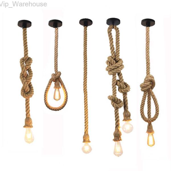 Rétro Vintage corde de chanvre pendentif lumière américaine industrielle lampes suspendues créatif Loft pays Style plafonniers E27 Edison LED HKD230825