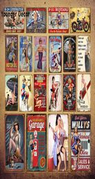 Retro Vintage Home Decor Garage Metalen Borden Pin Up Girl Poster Auto Motor Vliegtuig Vliegtuigen Met Sexy Dame Muur sticker YI05011156490