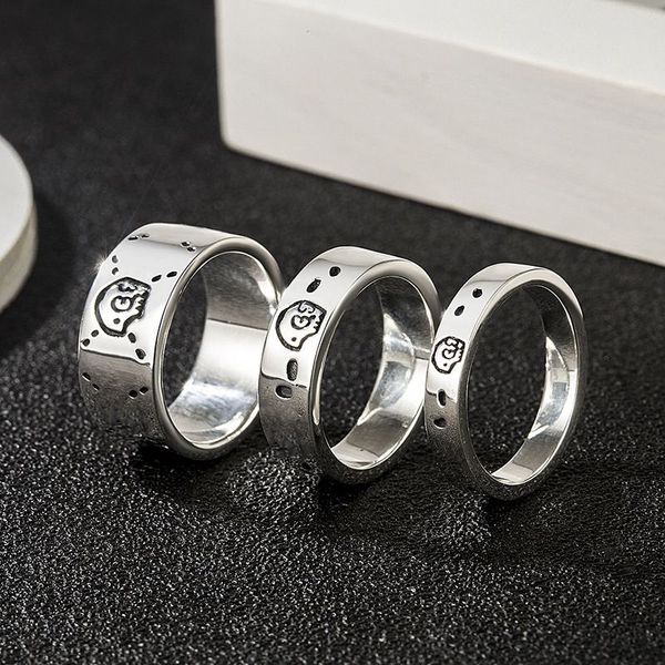 Anillo retro vintage para hombre, diseñador para mujer, esqueleto de plata esterlina, corazón cromado, calavera, anillos de diseñadores, 4mm, 6mm, 9mm de ancho, accesorios de joyería de hip hop, regalo