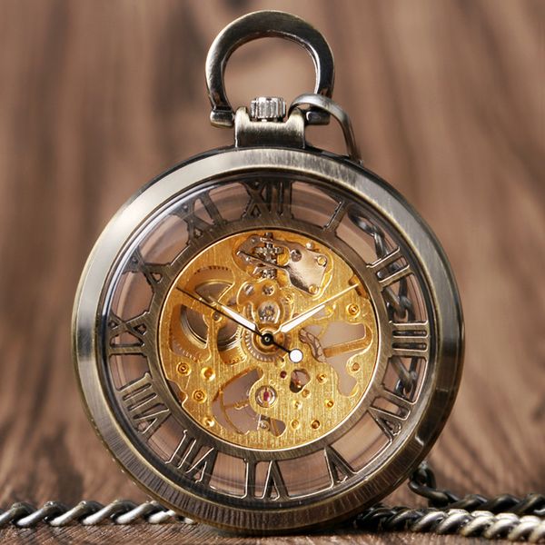 Montre de poche rétro Vintage à remontage manuel mécanique squelette montres à visage ouvert FOB pendentif chaîne Reloj de bolsillo