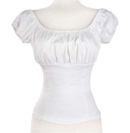 Rétro Vintage femme Blouse été bas dos blanc rétro paysan femmes années 50 60 Pinup hauts coton blanc grande taille rétro hauts T2006081831218