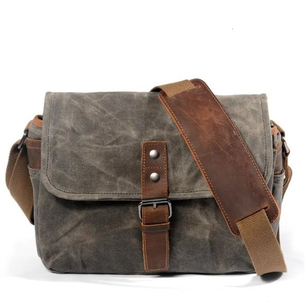 Bolsa de cámara impermeable retro Paquetes de pografía DSLR Hombro Sling Funda para lona Pequeño Mensajero individual Hombres 240229