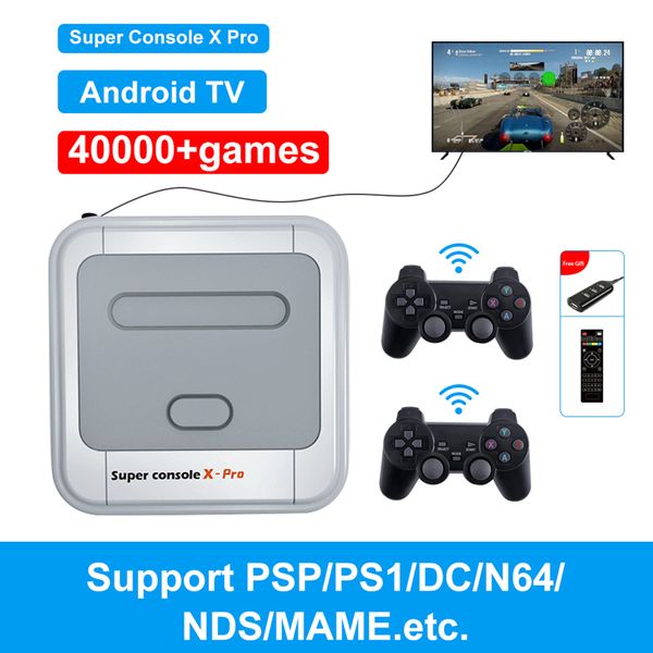 Super Console de jeux vidéo rétro WiFi X Pro, TV HD 4K, pour PS1/PSP/N64/avec plus de 40000 jeux avec contrôleurs de jeu sans fil