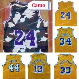 Rétro Wilt 13 Chamberlain Shaq Basketball Jersey Johnson West 34 O Neal 42 Jaune Camo Hommes Basketball Maillots Cousu Violet Retour