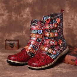 Retro Women Boot 641 Boots Gedrukte metalen gesp leer rits zipper Mid kalf mode dames schoenen vrouwelijke botines mujer 220928