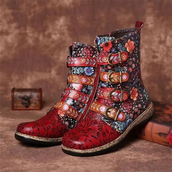Retro Women Boot 641 Boots Imprimé Metal Buckle Cuir Zipper Mid Calf Fashion Ladies chaussures Femme Botines Mujer 220928
