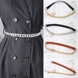 Retro vrouwen ketting riemen elastische pak taille zegel ontwerper metalen afneembare riem rok shirt decoratieve tailleband