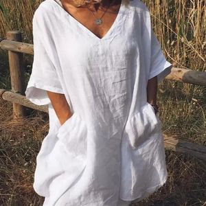 Rétro femmes robes robe unie Boop Mini robe en lin nouvel été décontracté bal fête chemise ample 3529