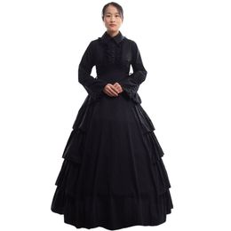 Vestido Retro gótico Medieval con volantes para mujer, traje de recreación, Vintage, victoriano, fiesta de carnaval, vestido de baile negro, Dress206i