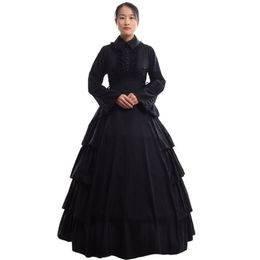 Robe gothique rétro à volants pour femmes, Costume de reconstitution médiévale, Vintage, victorien, carnaval, robe de bal noire, Dress291S