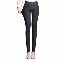 Jeans pour femmes rétro, plus la taille Stretch Pencil Denim Pantalon Femme Taille Haute Classique Noir Casual Skinny Cowboy Collants Pantalons L7gX #